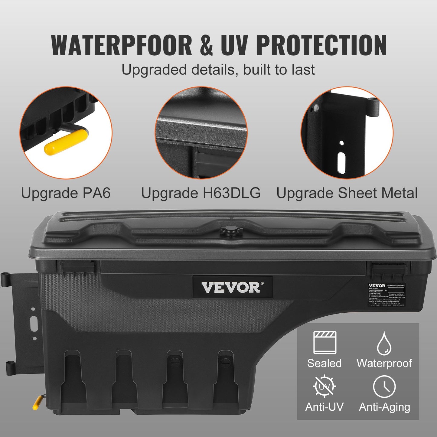 Truck Bed Storage Box, Lockable Swing Case with Password Padlock, 6.6 Gal/25 L ABS Wheel Well Tool Box, Waterproof and Durable, Compatible with Ford F-150 2015-2021, Drivers Side(Left)