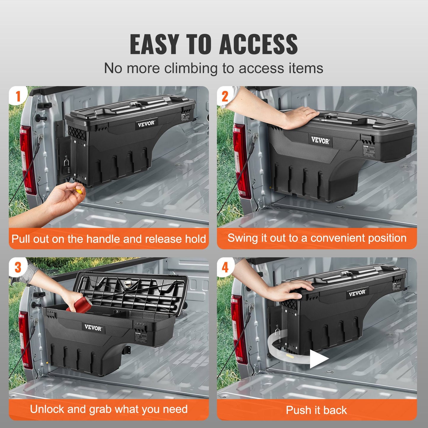 Truck Bed Storage Box, Lockable Swing Case with Password Padlock, 6.6 Gal/25 L ABS Wheel Well Tool Box, Waterproof and Durable, Compatible with Ford F-150 2015-2021, Drivers Side(Left)