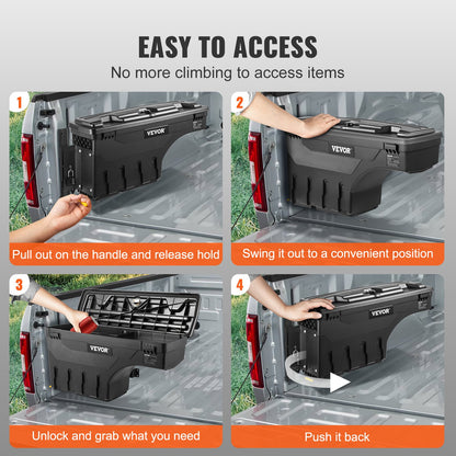 Truck Bed Storage Box, Lockable Swing Case with Password Padlock, 6.6 Gal/25 L ABS Wheel Well Tool Box, Waterproof and Durable, Compatible with Ford F-150 2015-2021, Drivers Side(Left)