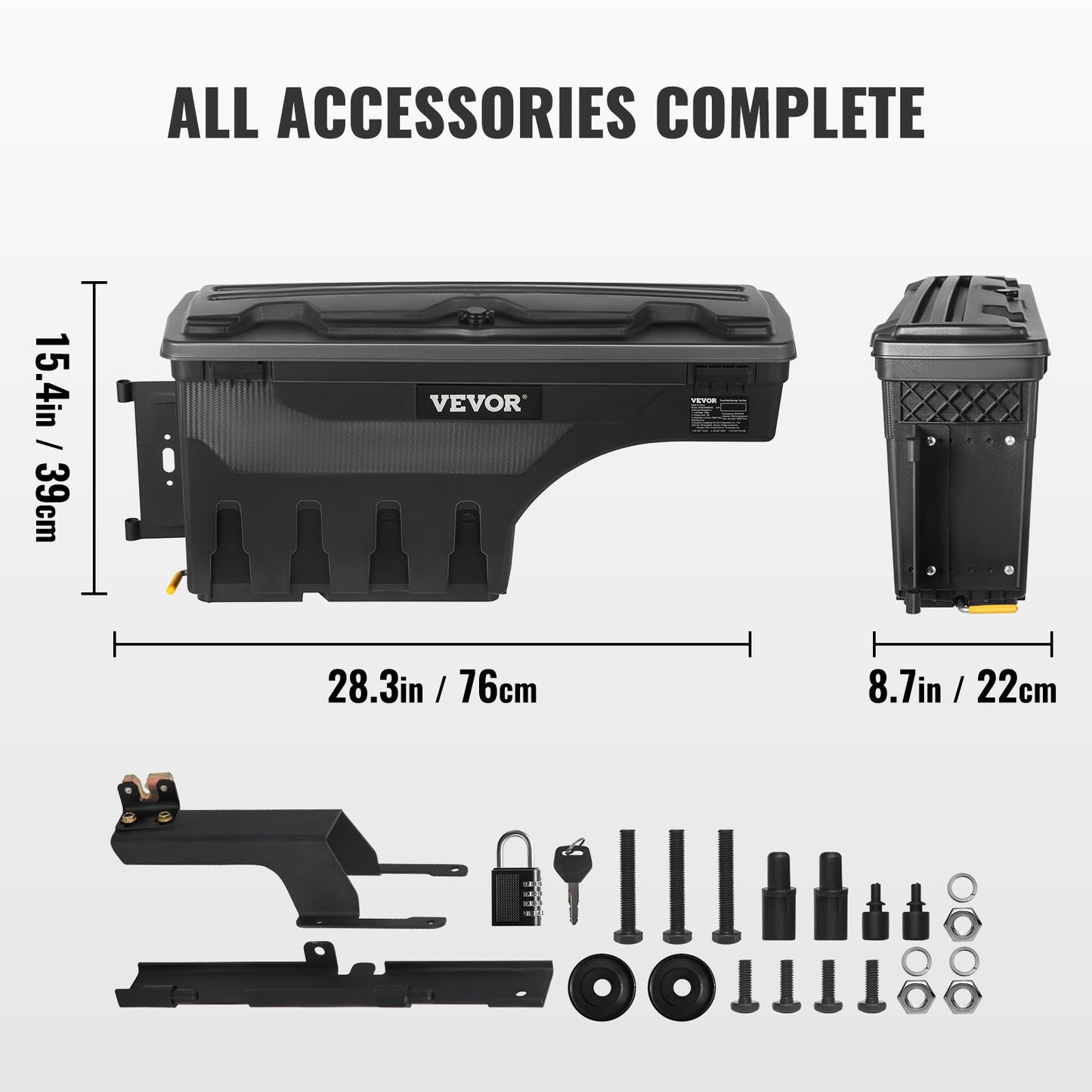 Truck Bed Storage Box, Lockable Swing Case with Password Padlock, 6.6 Gal/25 L ABS Wheel Well Tool Box, Waterproof and Durable, Compatible with Ford F-150 2015-2021, Drivers Side(Left)
