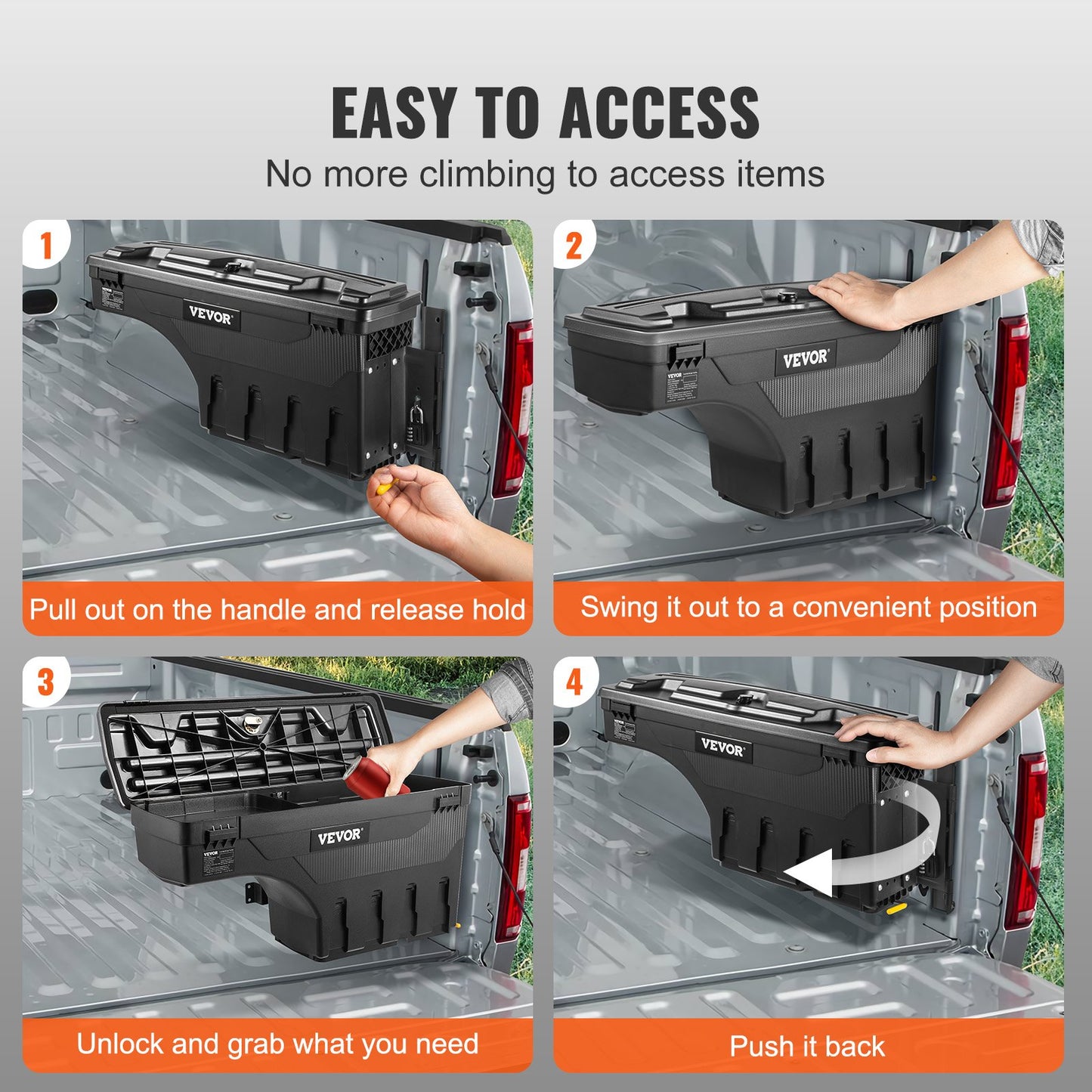 Truck Bed Storage Box, Lockable Swing Case with Password Padlock, 6.6 Gal/25 L ABS Wheel Well Tool Box, Waterproof and Durable, Compatible with Ford F-150 2015-2021, Passenger Side
