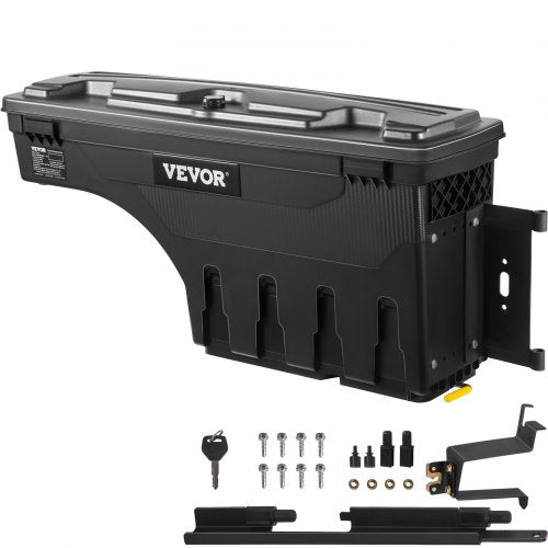 Truck Bed Storage Box, Lockable Lid, Waterproof ABS Wheel Well Tool Box 6.6 Gal/20 L, Compatible with Chevrolet Silverado 1500 GMC Sierra 1500 2019-2020, Passenger Side, Black