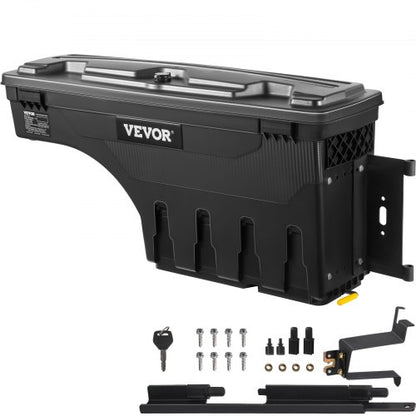 Truck Bed Storage Box, Lockable Lid, Waterproof ABS Wheel Well Tool Box 6.6 Gal/20 L, Compatible with Chevrolet Silverado 1500 GMC Sierra 1500 2019-2020, Passenger Side, Black