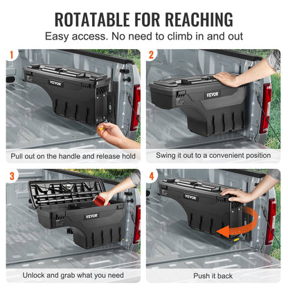 Truck Bed Storage Box, Lockable Lid, Waterproof ABS Wheel Well Tool Box 6.6 Gal/20 L, Compatible with Chevrolet Silverado 1500 GMC Sierra 1500 2019-2020, Passenger Side, Black
