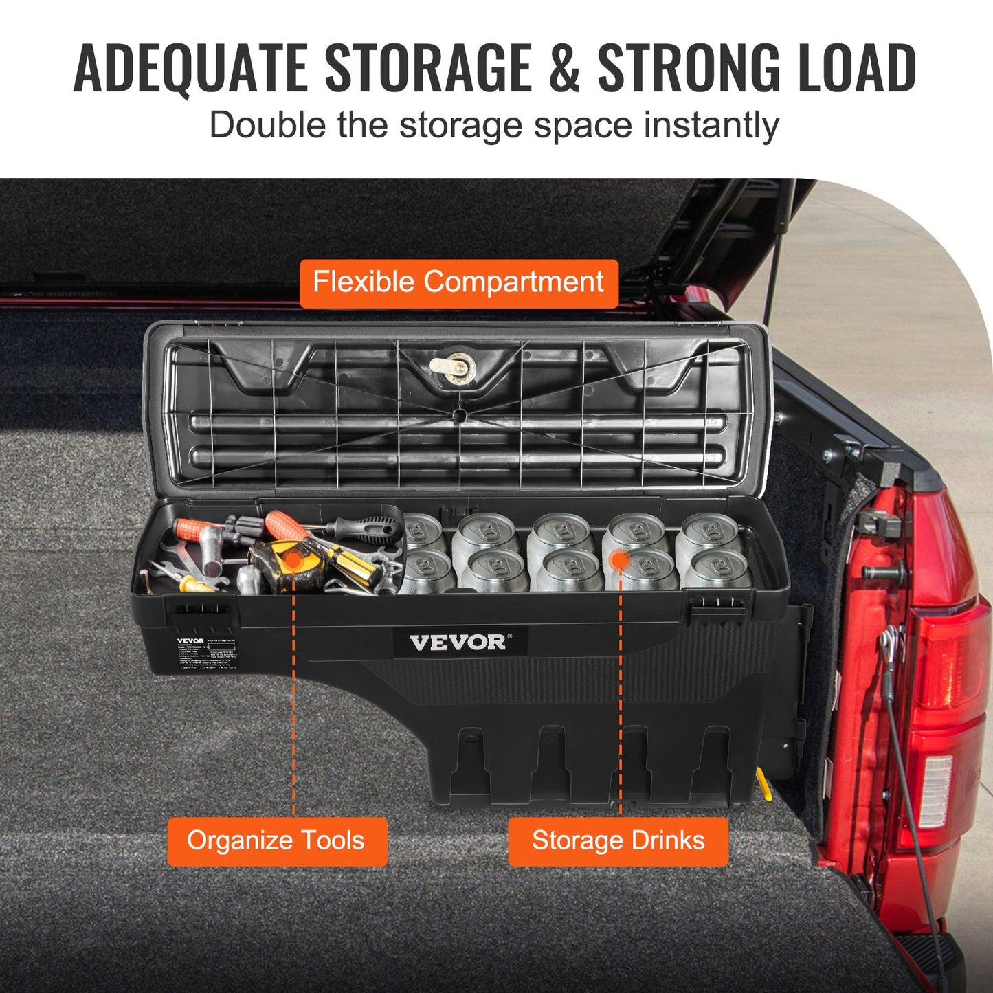 Truck Bed Storage Box, Lockable Lid, Waterproof ABS Wheel Well Tool Box 6.6 Gal/20 L, Compatible with Chevrolet Silverado 1500 GMC Sierra 1500 2019-2020, Passenger Side, Black