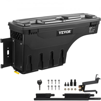 Truck Bed Storage Box, Lockable Lid, Waterproof ABS Wheel Well Tool Box 6.6 Gal/20 L, Compatible with Chevrolet Silverado 1500 GMC Sierra 1500 2019-2020, Driver Side, Black