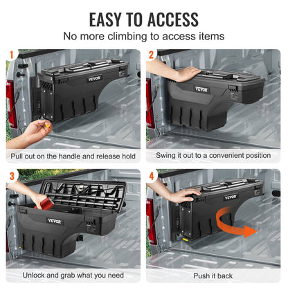 Truck Bed Storage Box, Lockable Lid, Waterproof ABS Wheel Well Tool Box 6.6 Gal/20 L, Compatible with Chevrolet Silverado 1500 GMC Sierra 1500 2019-2020, Driver Side, Black