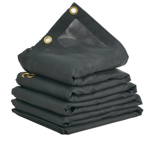 Dump Truck Mesh Tarp, 7 x 14 ft, PVC Coated Black Heavy Duty Cover with 5.5" 18oz Double Pocket, Brass Grommets, Reinforced Double Needle Stitch Webbing Fits Manual or Electric Dump Truck System