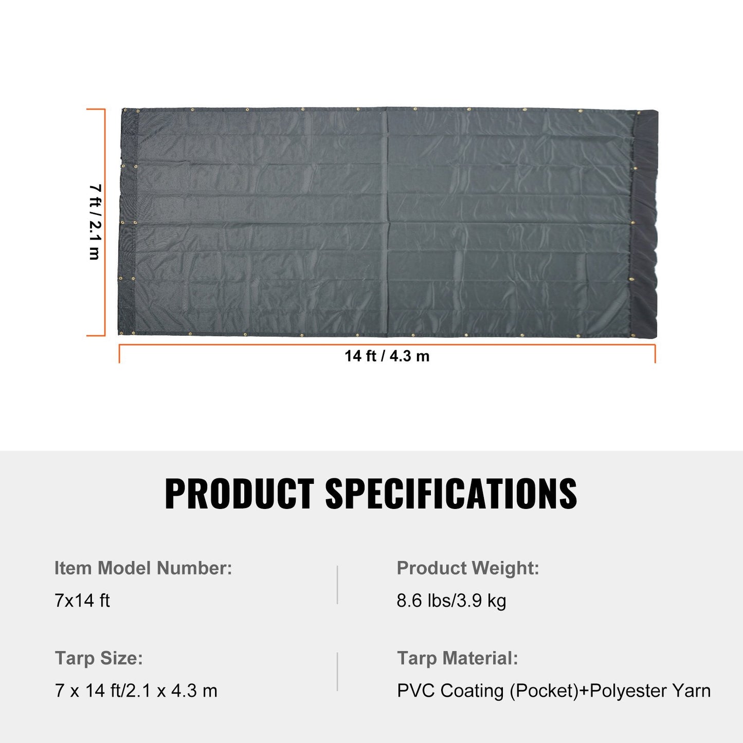 Dump Truck Mesh Tarp, 7 x 14 ft., PVC Coated Black, Heavy Duty Cover with 5.5" 18 oz Double Pocket, Brass Grommets, Reinforced Double Needle Stitch Fabric Fits Manual or Electric Dumper System
