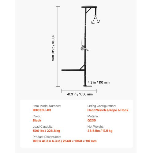 lastbilshitch viltlyft, 500 lbs lastkapacitet, jakthjortlyft med 2-tums mottagare, 360-graders svängbar axel och justerbar höjd, inkluderar gambrelvinsch för flåing och rengöring av vilt |  EU