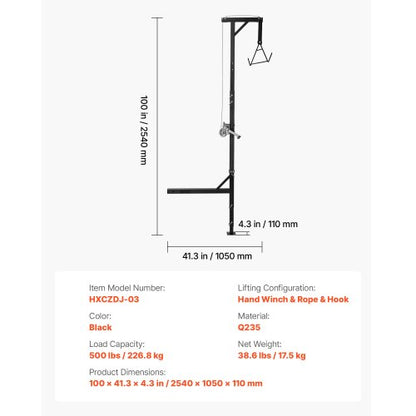 lastbilshitch viltlyft, 500 lbs lastkapacitet, jakthjortlyft med 2-tums mottagare, 360-graders svängbar axel och justerbar höjd, inkluderar gambrelvinsch för flåing och rengöring av vilt |  EU