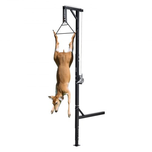 lastbilshitch viltlyft, 500 lbs lastkapacitet, jakthjortlyft med 2-tums mottagare, 360-graders svängbar axel och justerbar höjd, inkluderar gambrelvinsch för flåing och rengöring av vilt |  EU