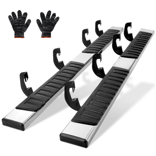Löpbrädor, 6" stegstänger kompatibla med 2007-2018 Chevy Silverado/GMC Sierra 1500 Crew Cab/2019 2500HD 3500HD 1500 LD, 201 sidosteg i rostfritt stål Nerf-stänger, 500LBS kapacitet, 2 st.