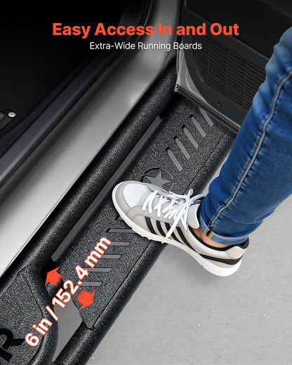 Running Boards, 6 Inches Side Steps Compatible with 2015-2025 Ford F150 SuperCrew Cab, 2017-2025 Ford F150 SuperCrew Cab, Black Carbon Steel Nerf Bars, 550 lbs Load Capacity, Non-Slip Surface