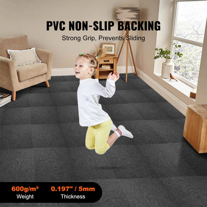 Carpet Tiles Reusable, 20"x 20" Carpet Squares With Padding Attached, Soft Padded Carpet Tiles, Easy Install DIY for Bedroom Living Room Indoor Outdoor (20 Tiles, Dark Gray)