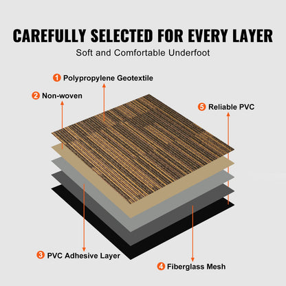 Carpet Tiles Reusable, 20"x 20"Carpet Squares With Padding Attached, Soft Padded Carpet Tiles, Easy Install DIY for Bedroom Living Room (12Tiles, Mixed Brown)