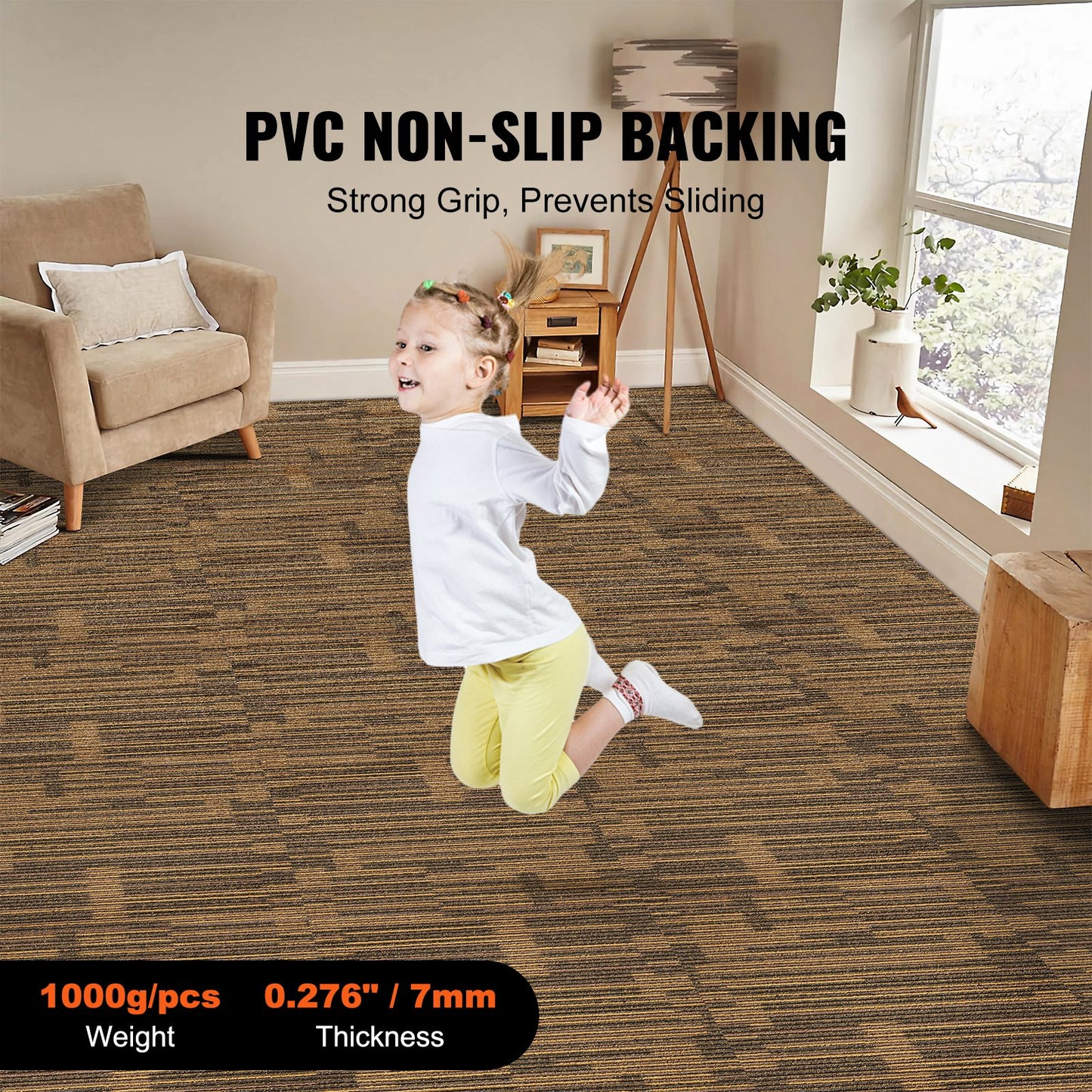 Carpet Tiles Reusable, 20"x 20"Carpet Squares With Padding Attached, Soft Padded Carpet Tiles, Easy Install DIY for Bedroom Living Room (12Tiles, Mixed Brown)