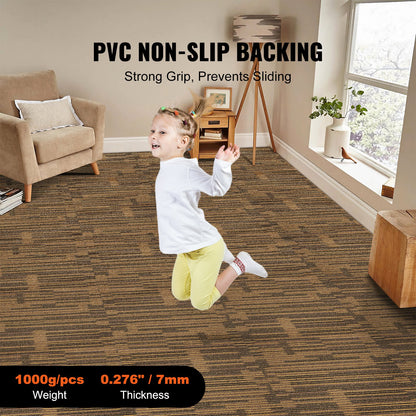 Carpet Tiles Reusable, 20"x 20"Carpet Squares With Padding Attached, Soft Padded Carpet Tiles, Easy Install DIY for Bedroom Living Room (12Tiles, Mixed Brown)