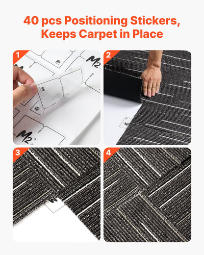 Carpet Tiles Reusable 24x24 inch, 24 PCS Modular Carpet Square Rug, Commercial Floor Soft Padded for Seamless Cover 96sq.ft, Easy DIY Replacement for Living Room Bedroom Office Indoor,Gray