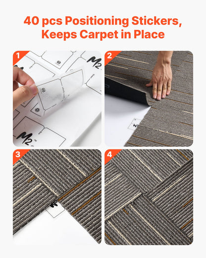 Carpet Tiles Reusable 24x24 inch, 24 PCS Modular Carpet Square Rug, Commercial Floor Soft Padded for Seamless Cover 96sq.ft, Easy DIY for Living Room Bedroom Office Indoor,Dark Brown