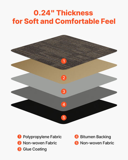 Carpet Tiles Reusable 24x24 inch, 24 PCS Modular Carpet Square Rug, Commercial Floor Soft Padded for Seamless Cover 96sq.ft², Easy DIY for Living Room Bedroom Office Indoor,Gray & Brown