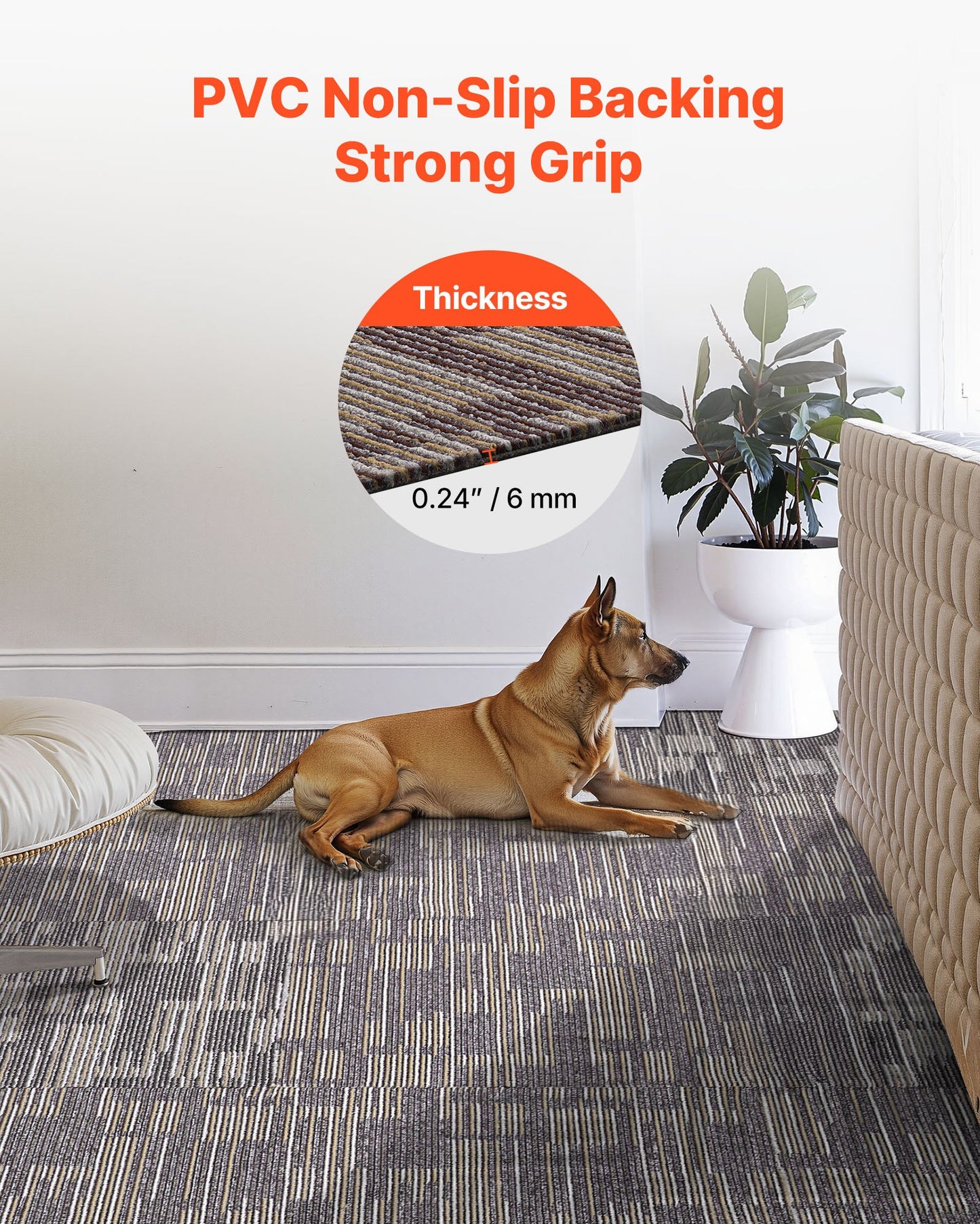 Carpet Tiles Reusable 24x24 inch, 24 PCS Modular Carpet Square Rug, Commercial Floor Soft Padded for Seamless Cover 96sq.ft², Easy DIY for Living Room Bedroom Office Indoor,Gray & Brown