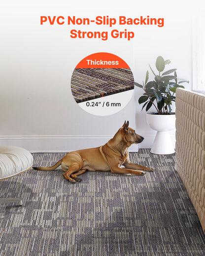 Carpet Tiles Reusable 24x24 inch, 24 PCS Modular Carpet Square Rug, Commercial Floor Soft Padded for Seamless Cover 96sq.ft², Easy DIY for Living Room Bedroom Office Indoor,Gray & Brown