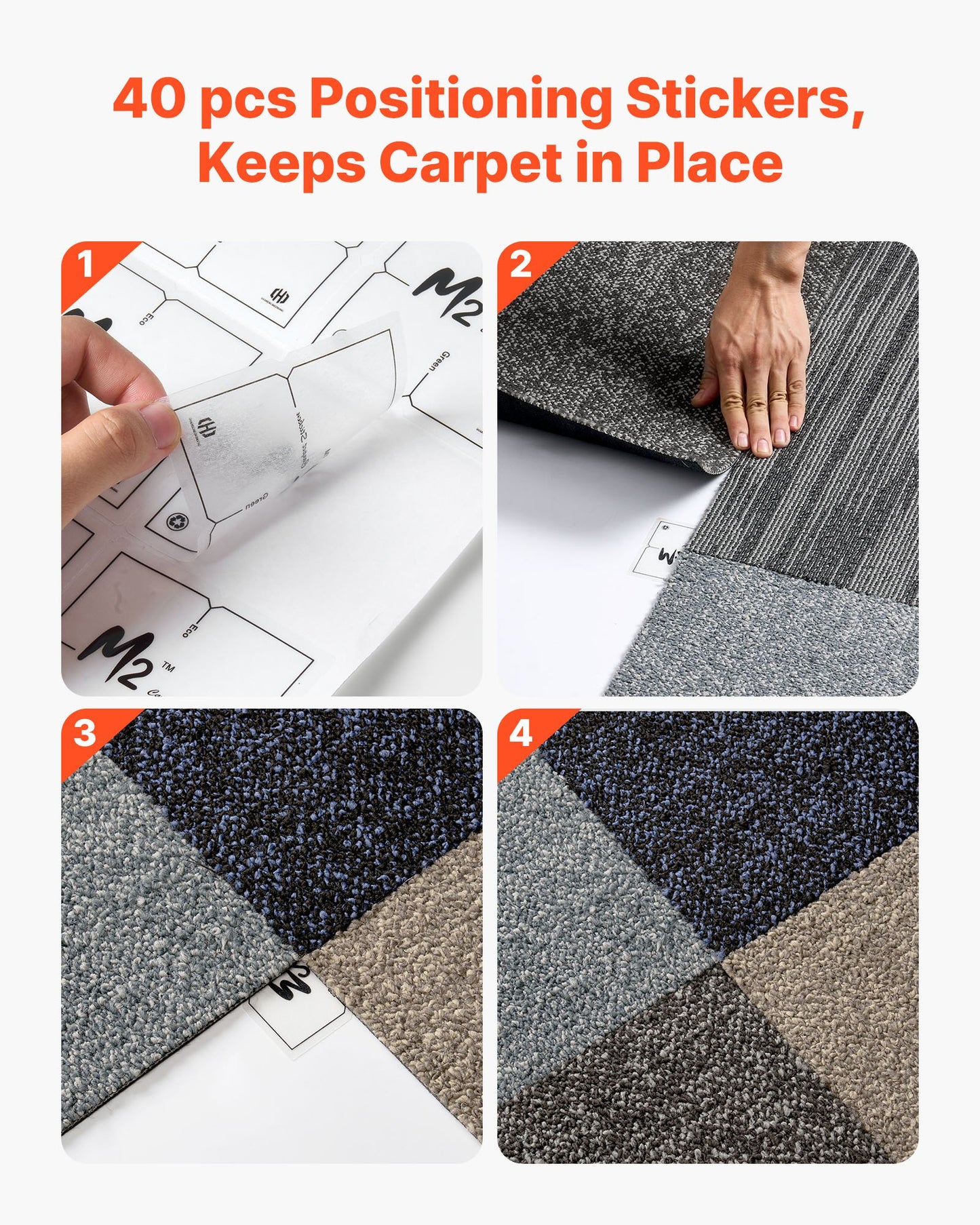 Carpet Tiles Reusable 20x20 inch, 24 PCS Modular Carpet Square Rug, Commercial Floor Soft Padded for Seamless Cover 66.6sq.ft, Easy DIY Replacement for Living Room Bedroom Indoor,Multicolor