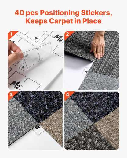 Carpet Tiles Reusable 20x20 inch, 24 PCS Modular Carpet Square Rug, Commercial Floor Soft Padded for Seamless Cover 66.6sq.ft, Easy DIY Replacement for Living Room Bedroom Indoor,Multicolor