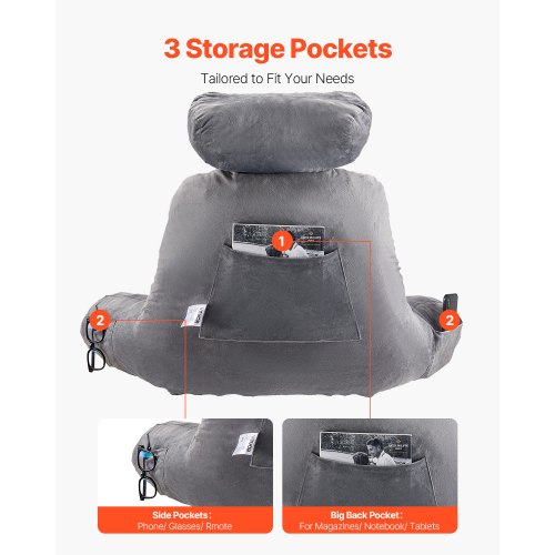 Lesekissen, großes Bettkissen mit abnehmbarer Kopfstütze und waschbarem Stoff