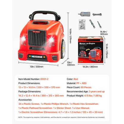 Motorspielzeug Kindermechaniker-Autoreparaturset mit abnehmbaren Teilen Rot | EU