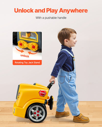 Engine Toy, 60 Pieces, Kids Mechanic Car Repair Set with Removable Parts, Lights and Sounds, Steering Wheel and Horn, Kids Mechanic Workshop Set for Toddler Ages 3 Years and Up, Yellow