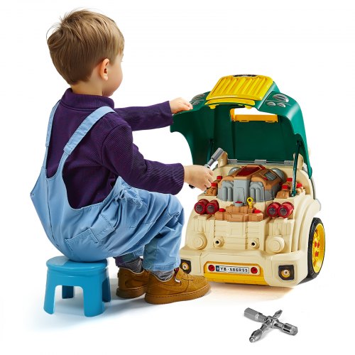 Engine Toy, 60 Pieces, Kids Mechanic Car Repair Set with Removable Parts, Lights and Sounds, Steering Wheel and Horn, Kids Mechanic Workshop Set for Toddler Ages 3 Years and Up, Green