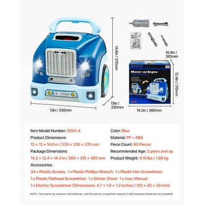 Motorleksak Barnmekaniker Bilreparationsset med Avtagbara Delar Blå |  EU