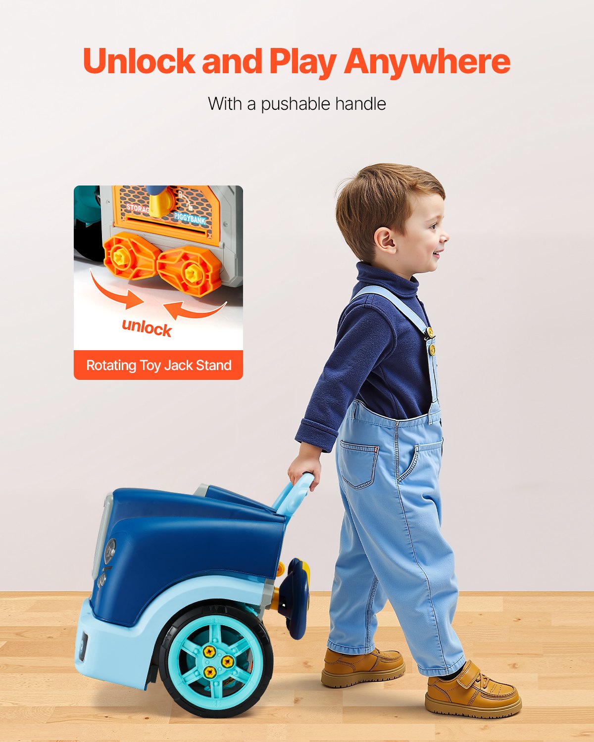 Engine Toy, 60 Pieces, Kids Mechanic Car Repair Set with Removable Parts, Lights and Sounds, Steering Wheel and Horn, Kids Mechanic Workshop Set for Toddler Ages 3 Years and Up, Blue