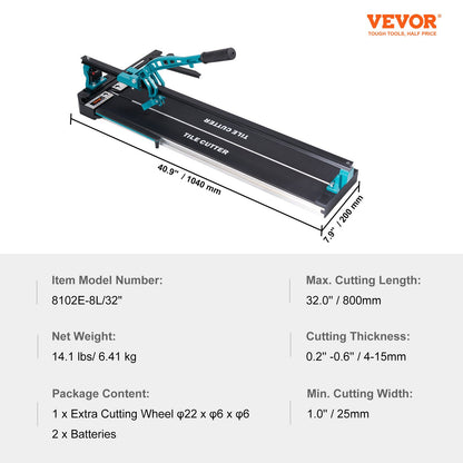 Manual tile cutter, 800 mm, porcelain ceramic tile cutter with carbide cutting wheel, infrared positioning, anti-slip feet, durable rails for professional installers or beginners