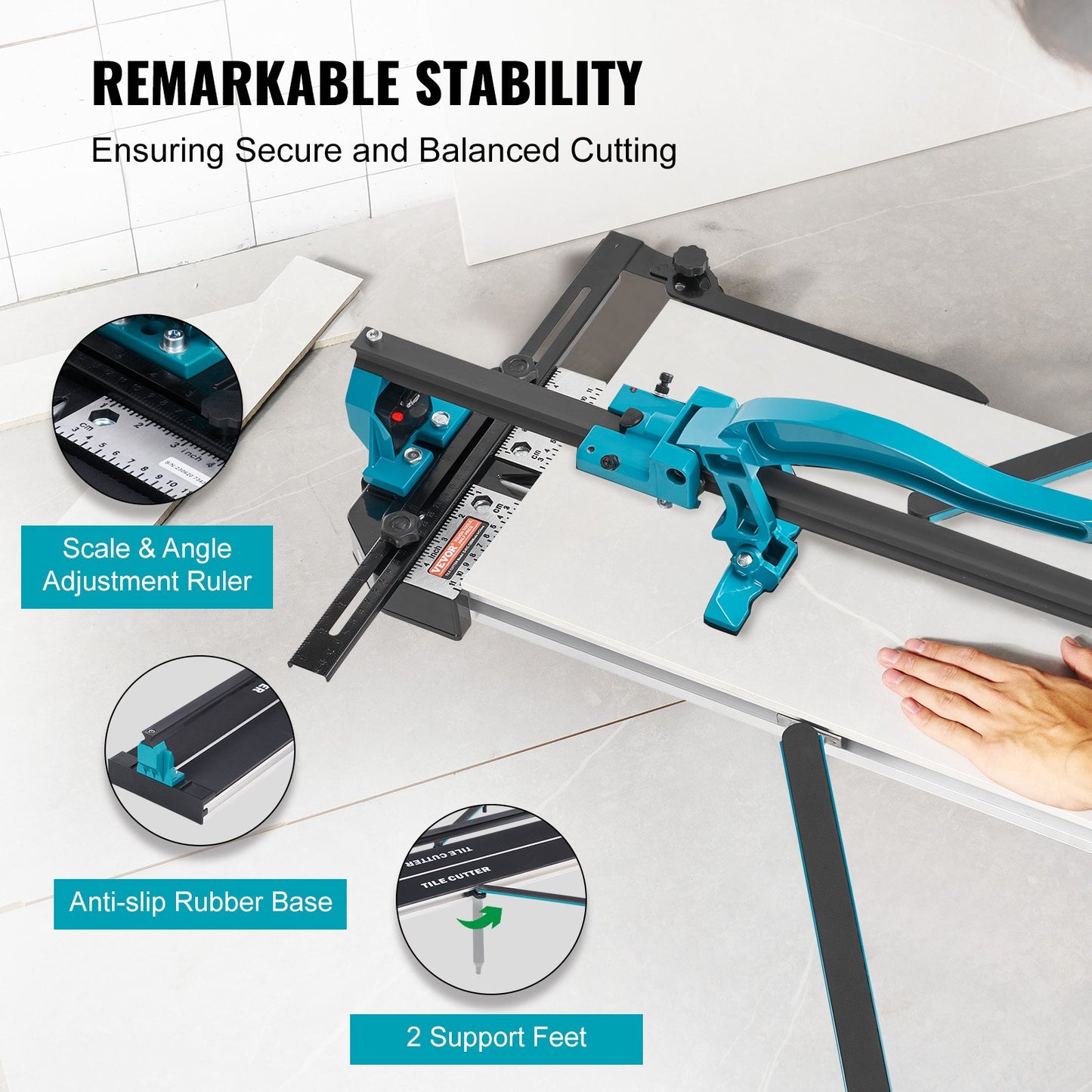 Manual Tile Cutter, 48 inch, Porcelain Ceramic Tile Cutter with Tungsten Carbide Cutting Wheel, Infrared Positioning, Anti-Skid Feet, Durable Rails for professional installers or beginners