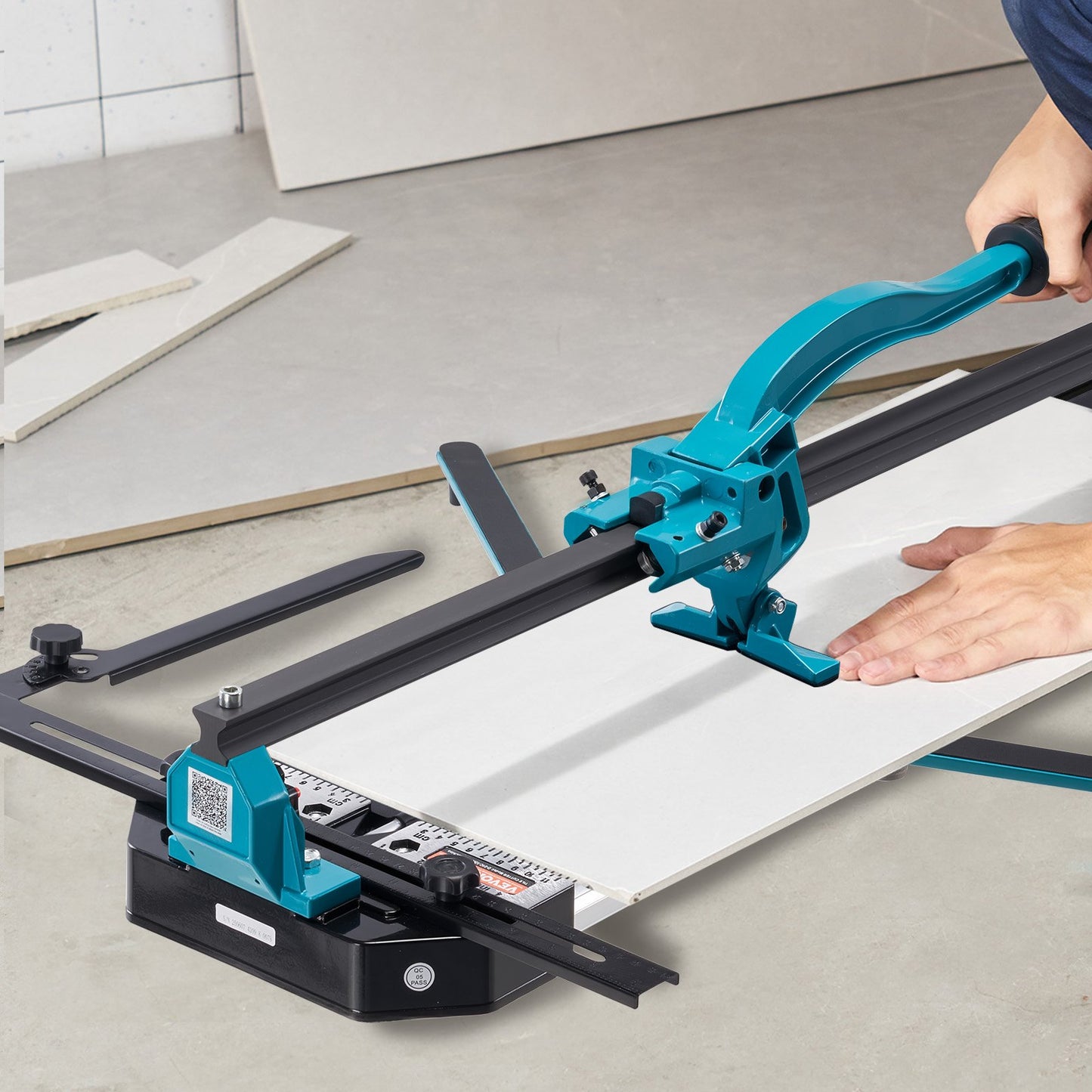 Manual Tile Cutter, 48 inch, Porcelain Ceramic Tile Cutter with Tungsten Carbide Cutting Wheel, Infrared Positioning, Anti-Skid Feet, Durable Rails for professional installers or beginners