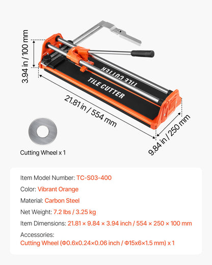 17-Inch Manual Tile Cutter for Wall & Polished Tiles,Double Rails for Precise Cutting, Tungsten Carbide Wheel,Non-Slip Handle,Anti-Displacement Pressure Rod,Precise Cuts for Pros & Beginners