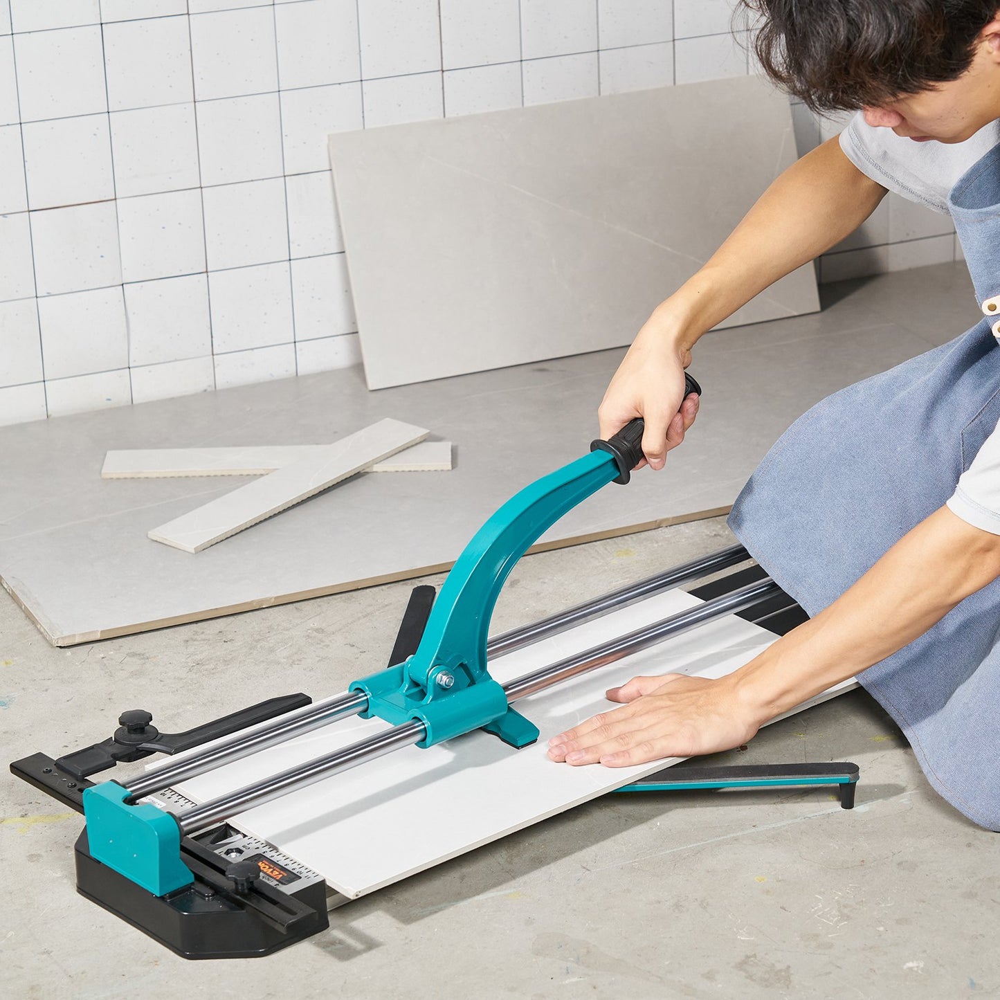 Manual Tile Cutter, 48 inch, Porcelain Ceramic Tile Cutter with Tungsten Carbide Cutting Wheel, Infrared Positioning, Anti-Skid Feet, Double Rails for professional installers or beginners