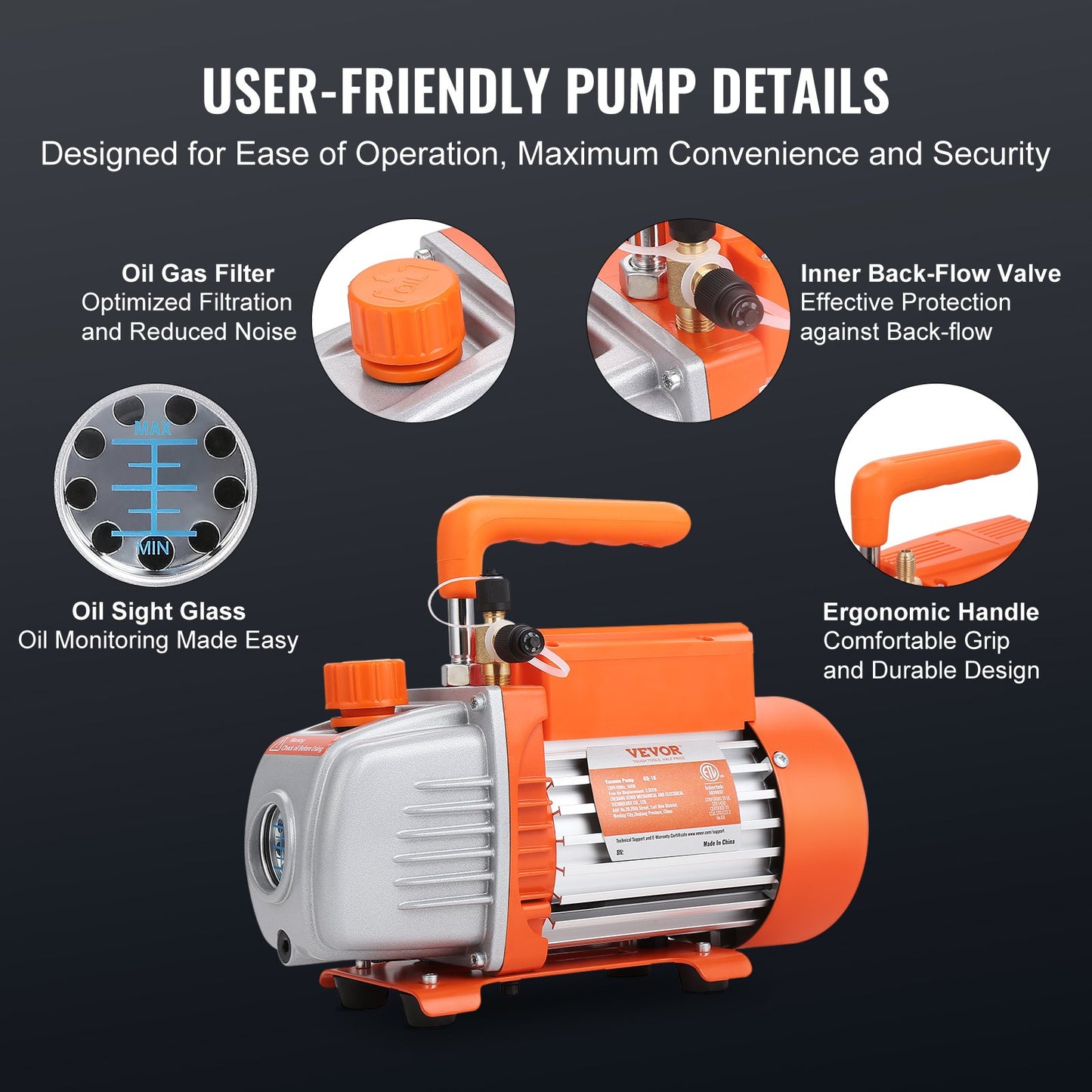 1/5 HP 3.5 CFM AC Vacuum Pump and Gauge Set, Single Stage Rotary Vane HVAC Air Vacuum Pump A/C Refrigerant Kit Manifold Gauge Set, with Three-Color Hose Carry Bag, Applicable to R134a, R410a