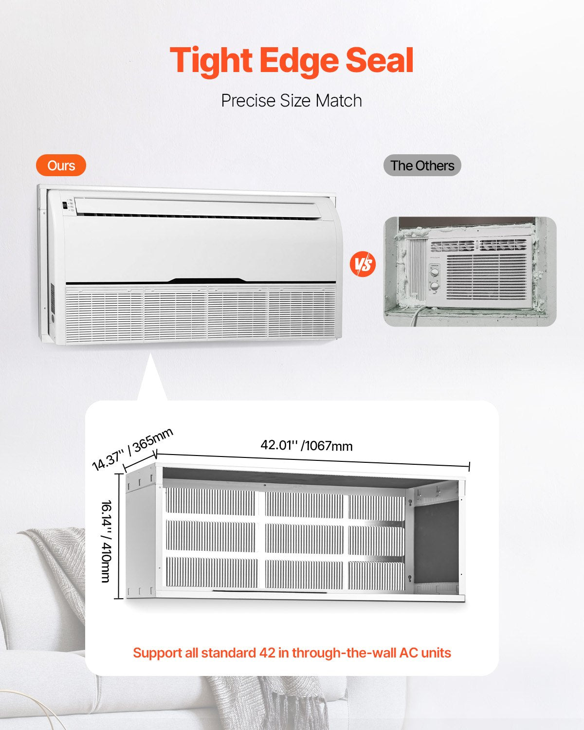 Air Conditioner Wall Sleeve, 42 in Through the Wall Air Conditioner Sleeve, Exterior Grille, Wall AC Sleeve, Fit Most Brands of Through the Wall Air Conditioner, Durable and Weather-Resistant