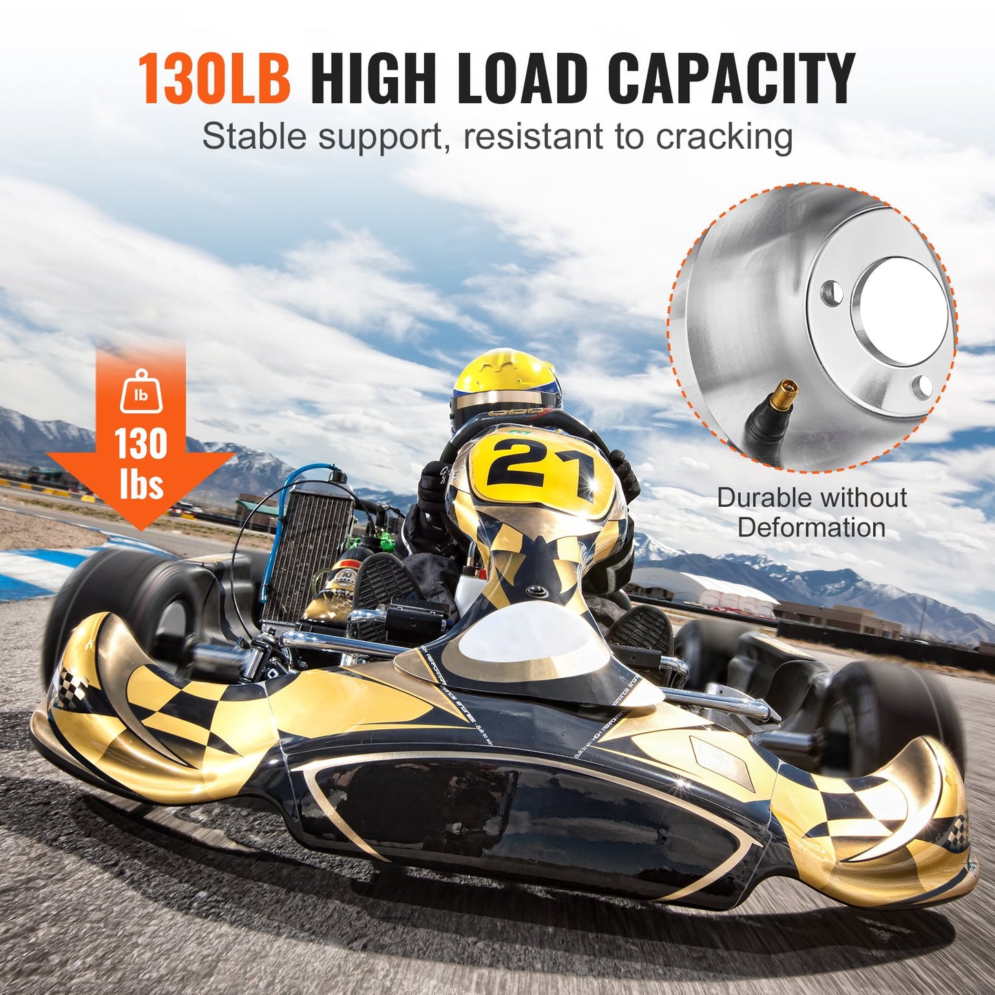 Go Kart Tires and Rims, 10x4.5-5" Go Kart Wheels, 2-Pack Front Wheels, Aluminum Alloy Rims and Rubber Tires, Hub-Rim Fit Bolt Pattern 1.57 inch with 3 Bolt Holes, Replacement Pneumatic Tire