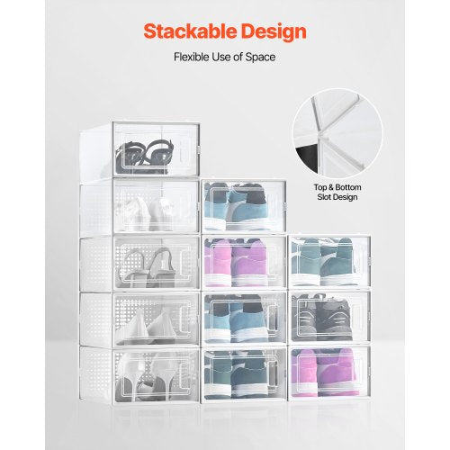 Skoförvaringslådor 12-pack Stapelbara förvaringsorganisatörer US-storlek 11 Vita