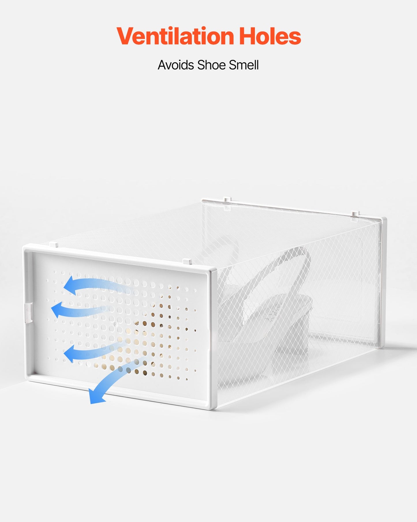 Shoe Storage Boxes, 12 Pack Stackable Shoe Boxes Storage Organizers, Fit up to US Size 11, Plastic Modular Space Saving Sneaker Containers for Storing High Heels, Boots, and Hats, White Frame