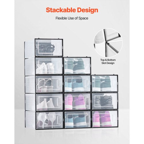 Schuhaufbewahrungsboxen, 12er-Pack, stapelbare Aufbewahrungsorganisatoren, US-Größe 11, Schwarz