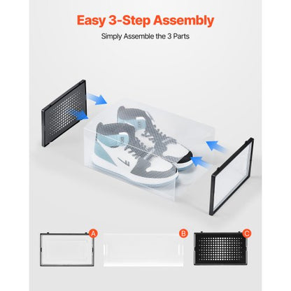 Schuhaufbewahrungsboxen, 12er-Pack, stapelbare Aufbewahrungsorganisatoren, US-Größe 11, Schwarz