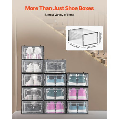 Schuhaufbewahrungsboxen, 12er-Pack, stapelbare Aufbewahrungsorganisatoren, US-Größe 11, Schwarz
