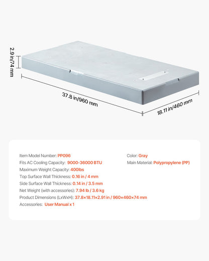 Mini Split Pad, for 9000-36000BTU Ductless Air Conditioner Heat Pump Systems, 38 x 18 x 3 inch Plastic Outdoor Condenser Equipment Anti-Vibration Pads for Heat Pump System, Max Load 400 lbs