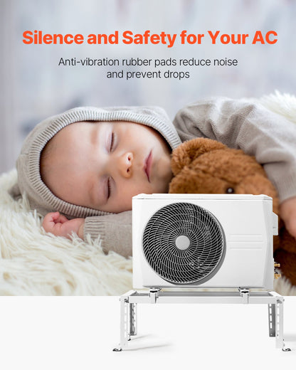 Mini Split Ground Stand, Adjustable Anti-Vibration Mini Split Stand for 9000-24000 BTU Ductless Air Conditioner Heat Pump, Heavy Duty AC Base Bracket Floor Mount w/ 551LBS Max. Load Capacity